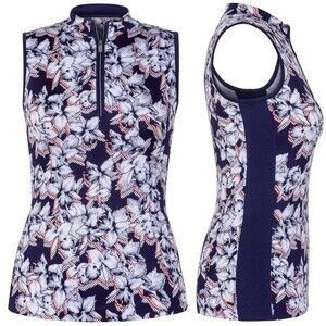 TAIL Golf Blue Floral Print Mock Neck Sleeveless Top Small